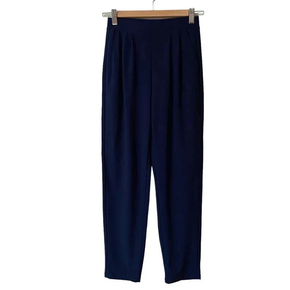 Leith Navy High Rise Cropped Pants XXS Pull On Pleated Front Workwear Chic - Picture 1 of 9